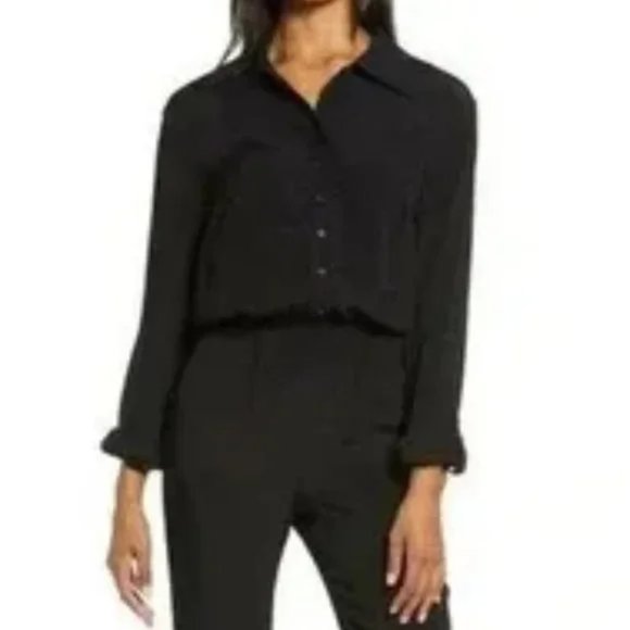 Fraiche By J Long Sleeve Button Front Jumpsuit - Picture 2 of 9